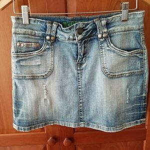 Hydraulic Distressed Jean Mini Skirt GUC
